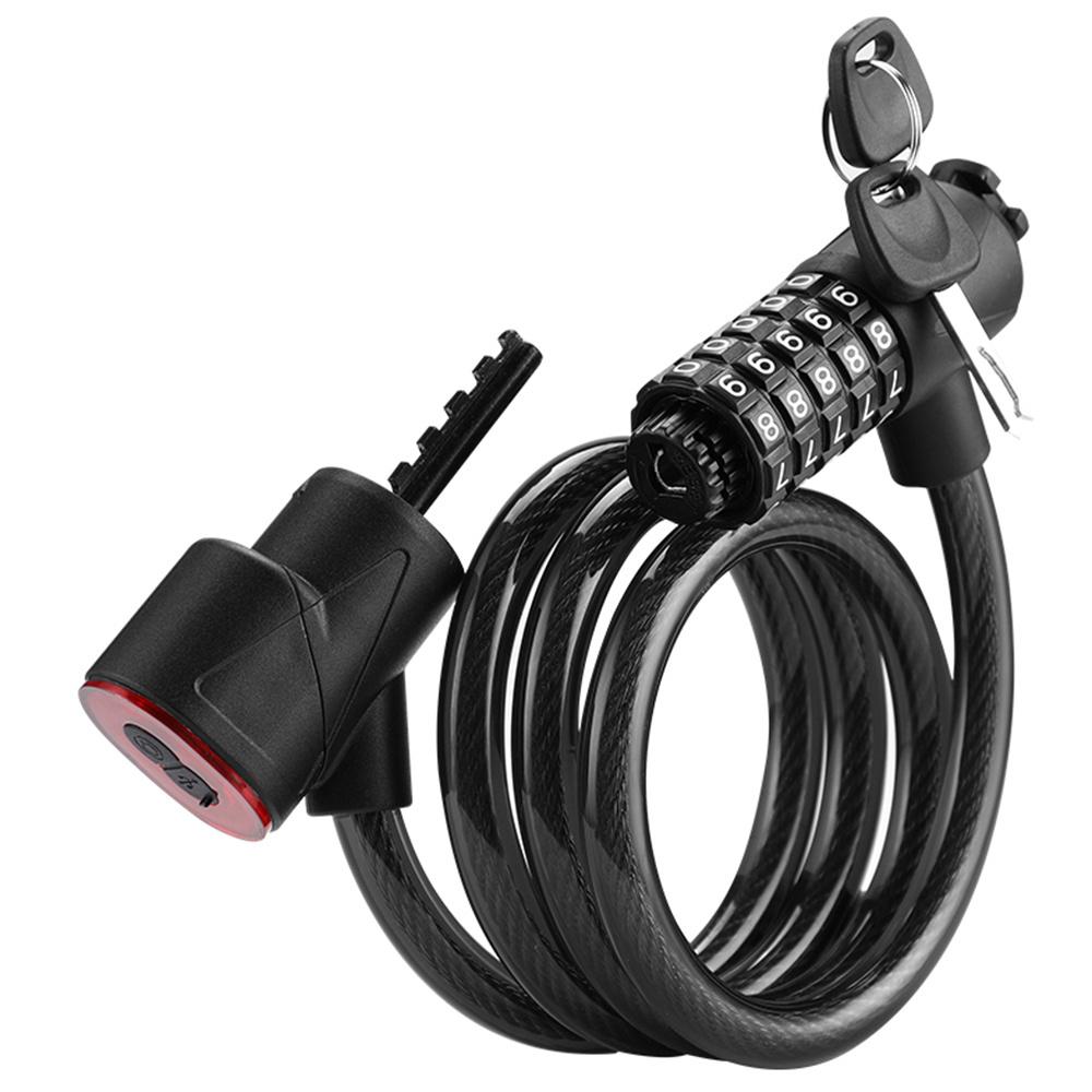 

BENGGUO BG-6207 Bike Lock with Taillight 1.2m Steel Cable 5-Digit Combination Lock Black
