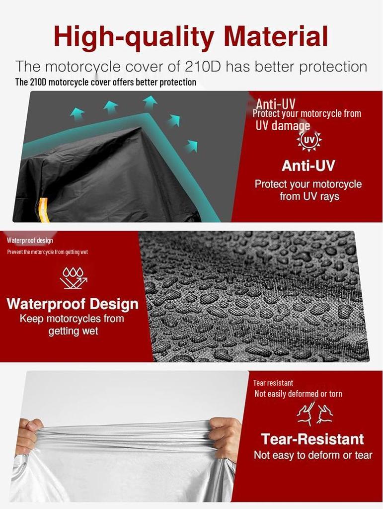Motorcycle Cover: Thickened 210D Oxford Cloth, Rainproof, Sunproof, Dustproof, & Waterproof.