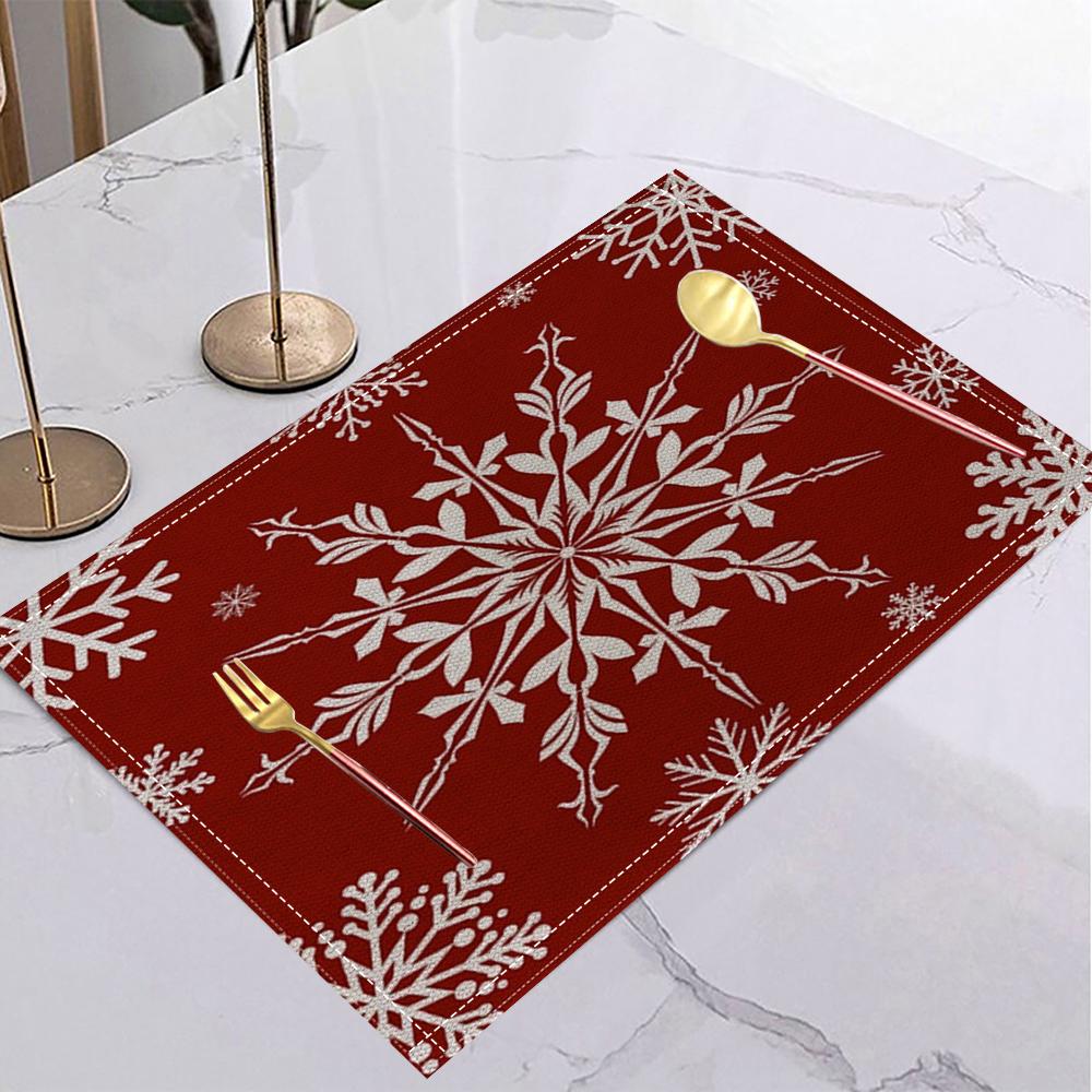 Christmas Red Linen Placemat Table Coffee Mat Spiral Tree Candy Cane Snowflake Stocking Let It Snow Merry Xmas Decor Kitchen