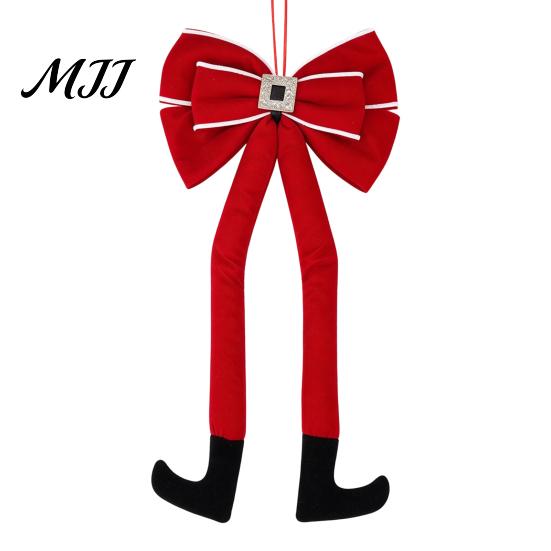 Christmas Ornament Set for Home Long Legs Bow Ornament, Plush Velvet Hanging Decor with Bendable Flexible Fabric Bows Legs, Red White Tree Pendant