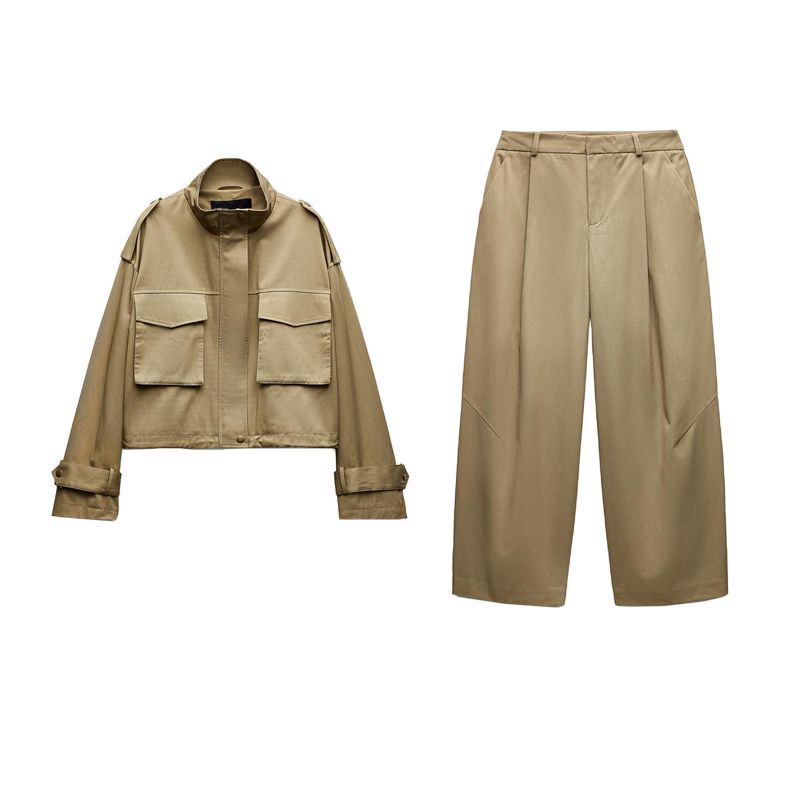 Spring Pleated Decoration Versatile Comfortable Casual Pants 8073242 Pocket Decoration Jacket Outwear 8073342