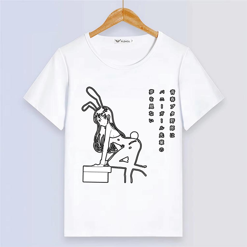 Anime Rascal Does Not Dream of Bunny Girl Senpai Summer Short Sleeve Cartoon Print Girls White Modal Women And Men T-Shirt