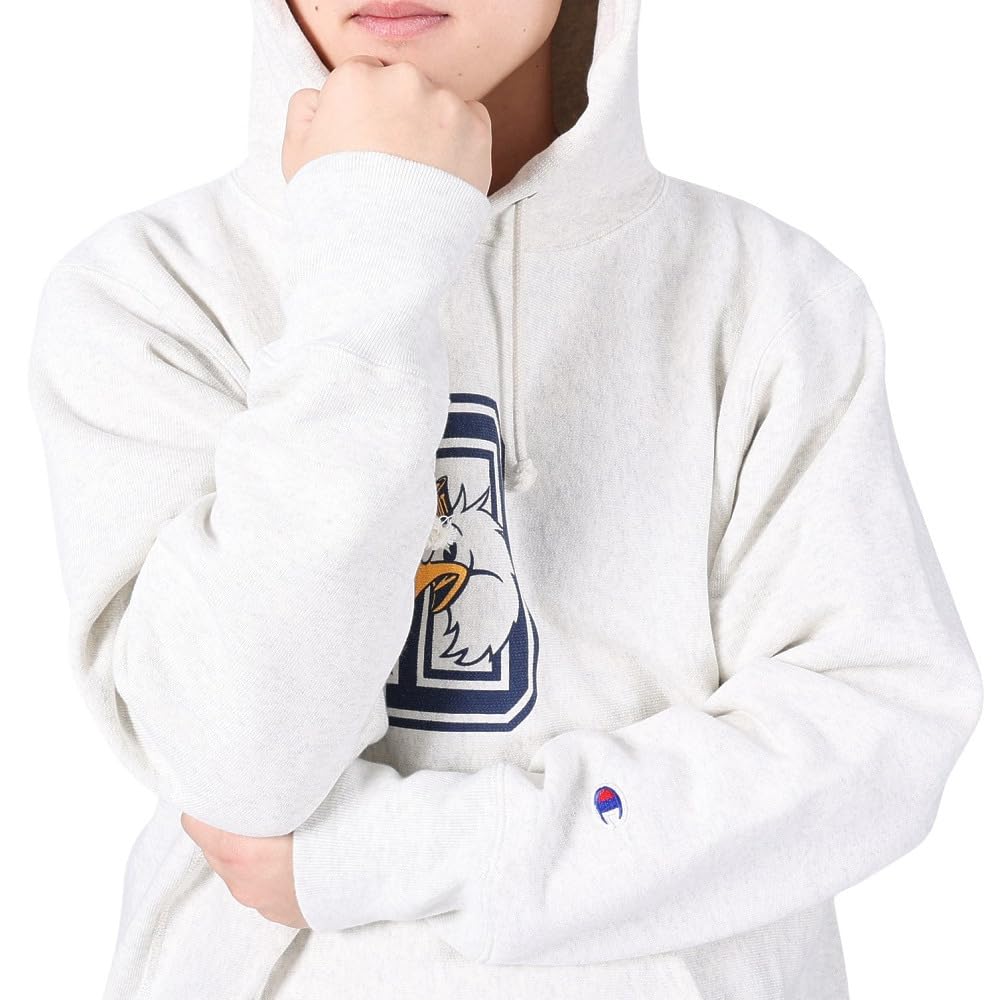 Champion Long Sleeve Cotton USA Graphic Print Reverse Hooded Size L Men's Hoodie, 11.5oz Weave® Sweatshirt, C3-Y114, Oatmeal,