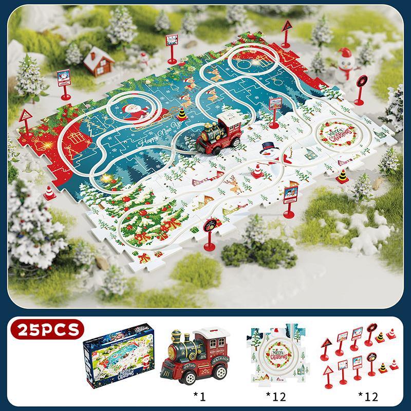 Kids Christmas Puzzles Electric Rail Car Creative Games DIY Assembling Scene Map Rail Train Children Toys Fun Christmas Gifts