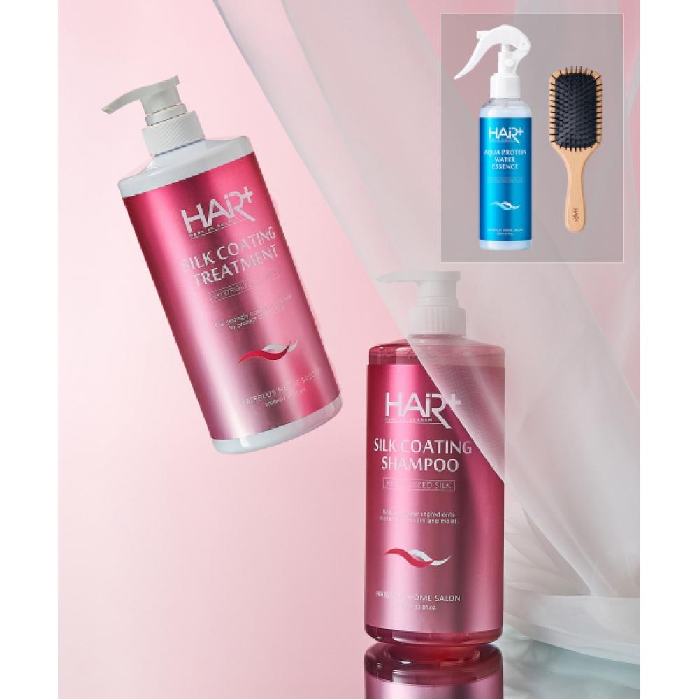 Hairplus Морские водоросли Шелковый протеин Набор для ухода за поврежденными волосами Шампунь+лечение+аква Вода+щетка NONE