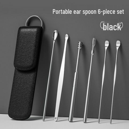 Portable 6-Piece Stainless Steel Earwax Removal Tool Set with Keychain