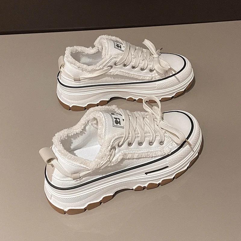 Fashion New Round Toe Thick Sole Canvas Shoe Casual Comfortable Walking Shoes Cross Strap Women'S Sneakers