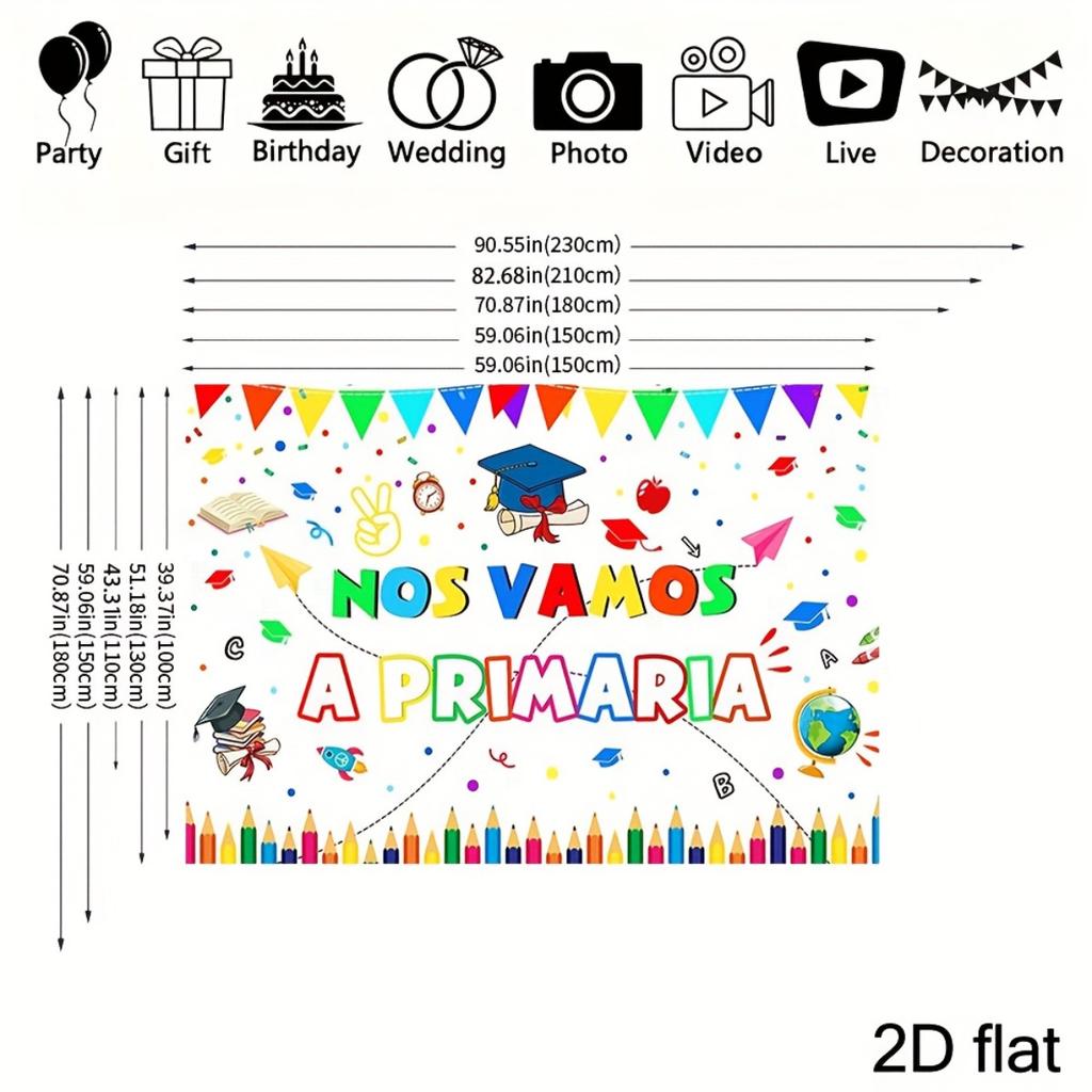 2D flaches Design 1-teiliges Set für den Hintergrund der Kindergarteneinschulung Kinder-Abschlussdekoration lustiges Design