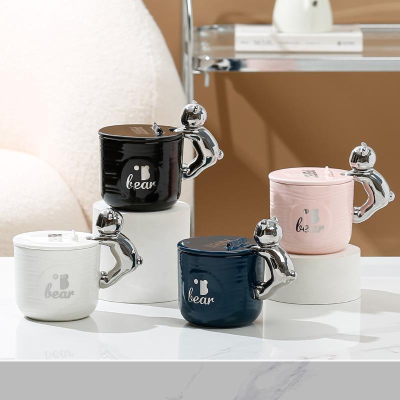 Cană ceramică drăguță cu capac, cană pentru fete, capacitate mare, cană de apă, set cadou, cană suvenir, cadou pentru copii