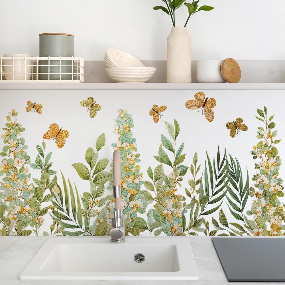Watercolor Fresh Vine and Butterfly Living Room and Bedroom Background Wall Decoration Stickers
