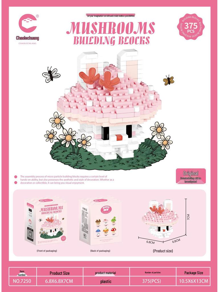 New Mushroom Rabbit Model 7249-7254: Cute Micro-Particle Toy Building Blocks