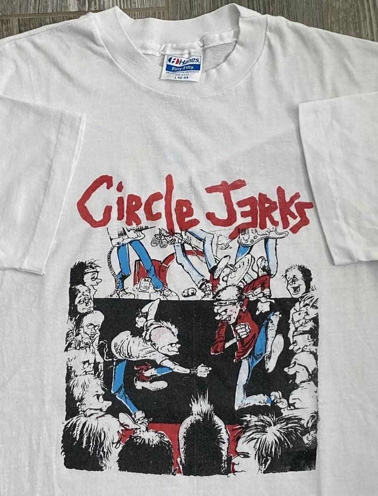 Vtg 1980s Circle Jerks Punk Rock White Short Sleeve Unisex Shirt S5XL WA1977 XL