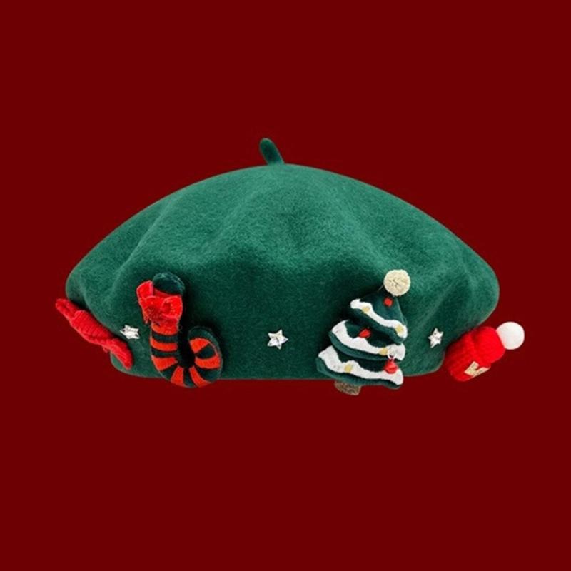 Christmas Beret Hat for Women and Girl, Brimless, Soft Warm Painters Hat, Headwear for Festival, Holiday Photoshoots and Seasonal Party Decoration