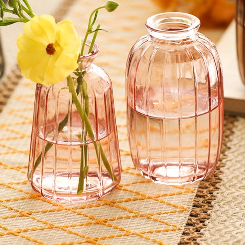 Vasi portafiori in vetro trasparente a costine Confezione da 3 Set Decorativo Multiuso Per Tavola Da Pranzo O Scaffale Esposizione Composizioni Floreali