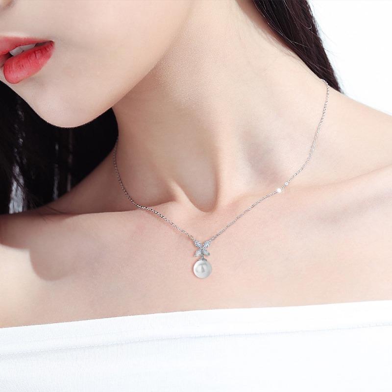 Bead Clover Pendant 925 Sterling Silver Natural Pearl Necklace Women's Niche Design Neck Chain ins Clavicle Chain