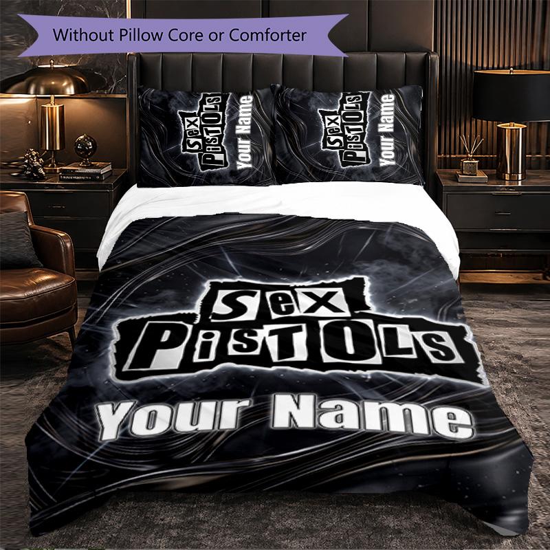 Sex Pistols Individuelles Namens-Text Bettwäscheset, 1 Bettbezug & 2 Kissenbezüge Personalisierte Schlafzimmer-Geschenk