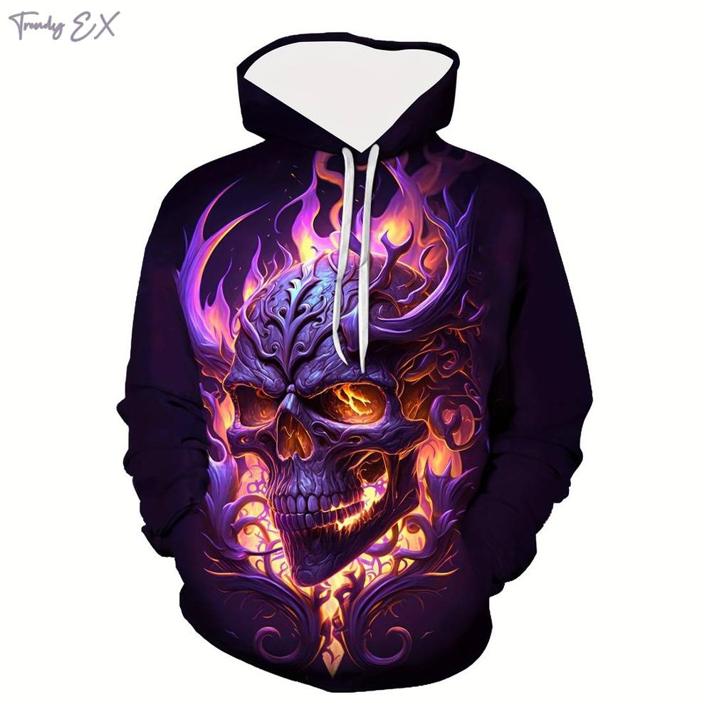 Hooded Sweatshirt Man 3D Digital Skull Graphic Hoodies Casual Kangaroo Pocket Long Sleeve Hoodie Men Autumn New in Sweatshirts