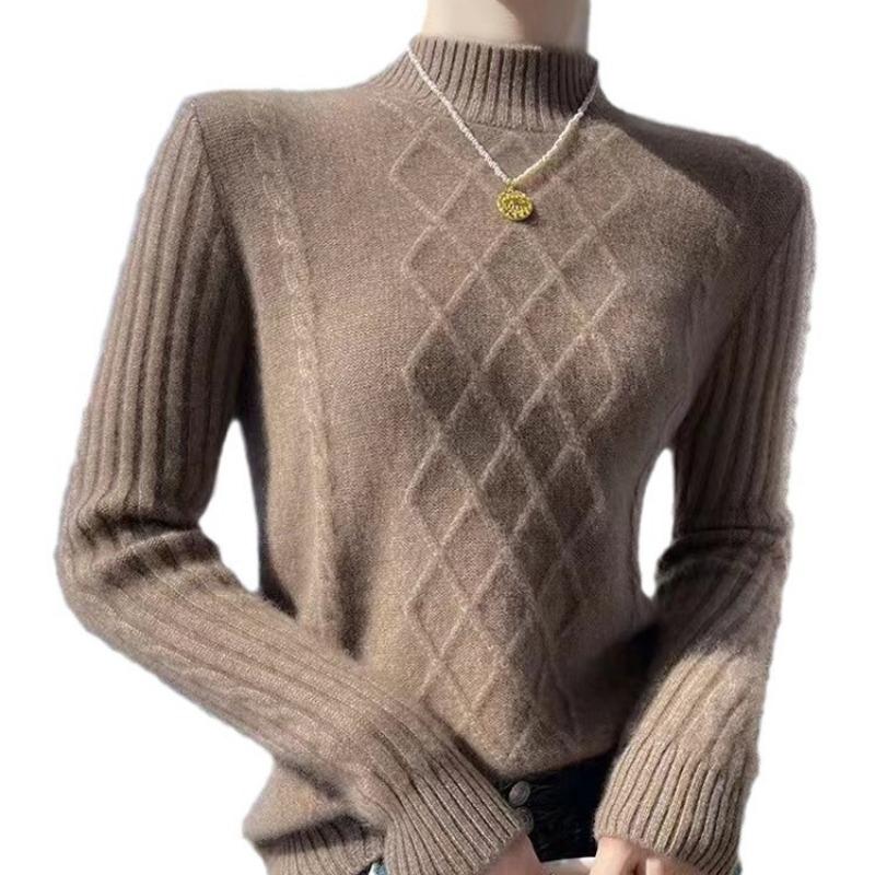 New semi-turtleneck women's fashion thickened knitted twisted pullover bottoming shirt loose and versatile sweater
