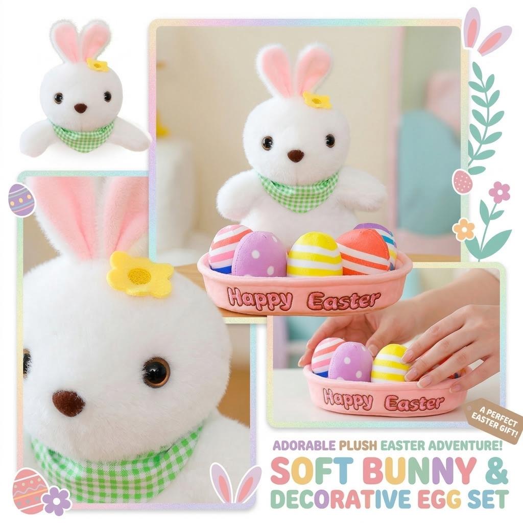 Plush Toy Egg Set, Doll,happy Easter Cute Scarf, Figurine