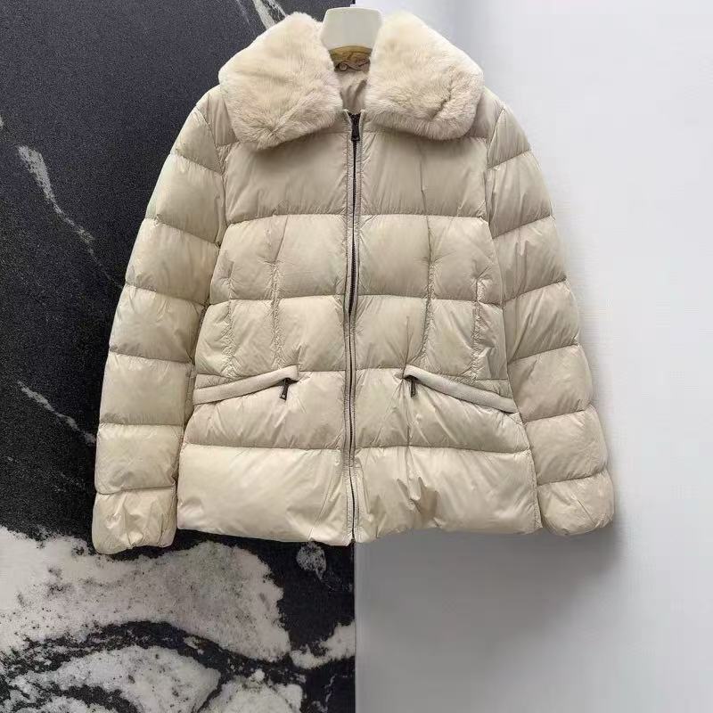 Autumn and winter new fashion simple light warm Rex rabbit fur collar zipper down jacket women