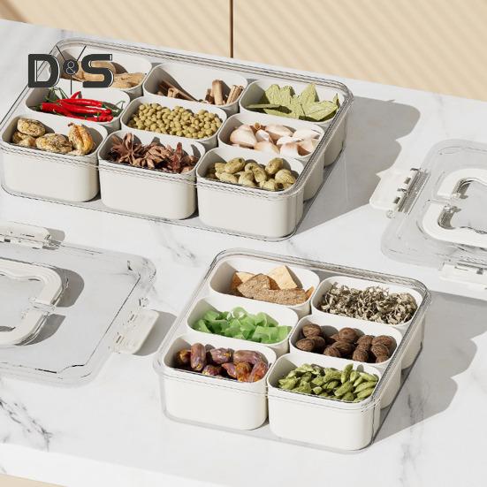 Contenedor para refrigerios con múltiples compartimentos, diseño de tapa transparente sin BPA, organizador para refrigerador, caja de almacenamiento de alimentos