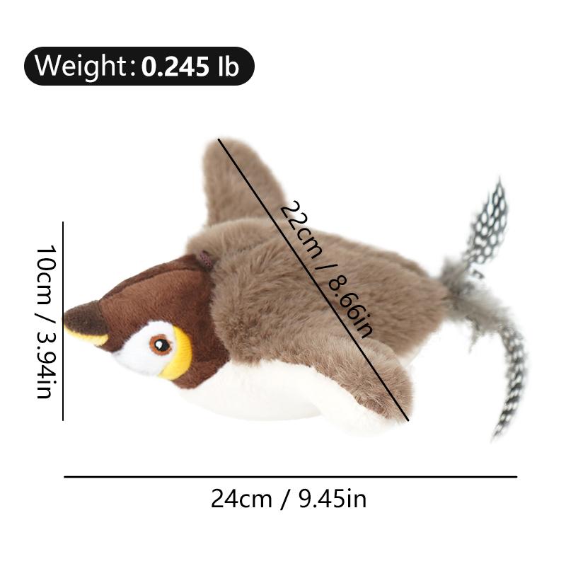 

1 шт. Интерактивные игрушки для кошек Перезаряжаемая Чирикающая Машущая Птица(нет Летать) с Кошачьей мятой для домашних кошек Активируемые прикосновением плюшевые игрушки темно-коричневого