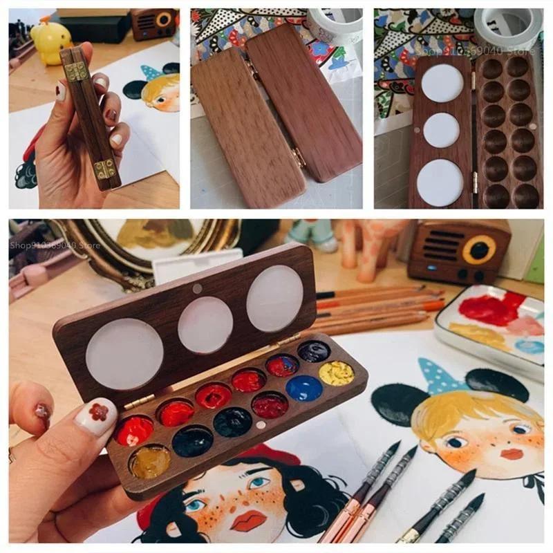 Wooden Handmade Watercolor Paint Palette Portable Empty Magnetic Suction Box For Artist Travel Sketch Painting School Supplies