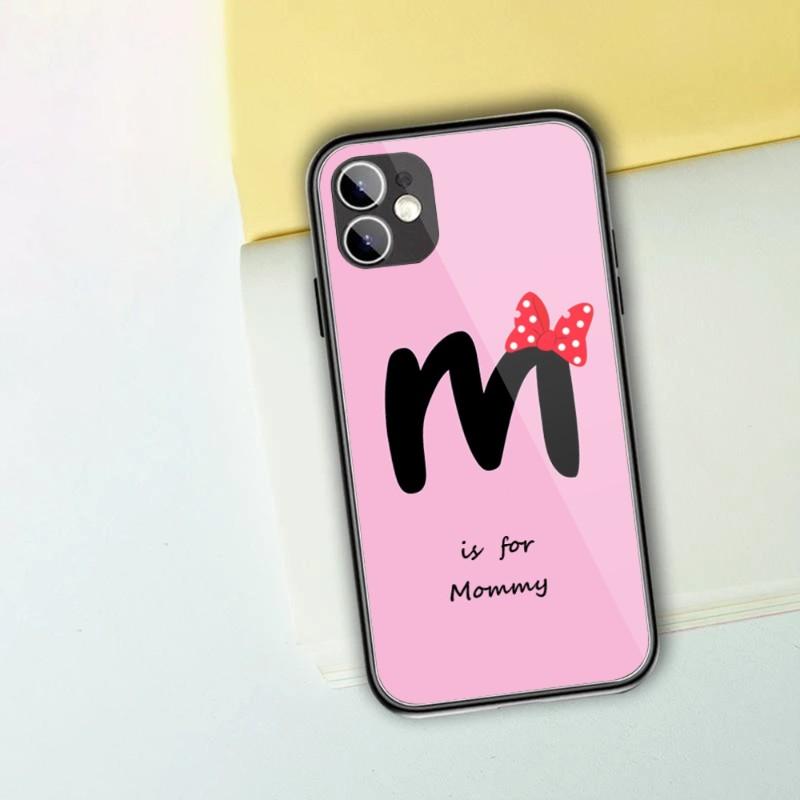 Cute Alphabet Letter Flower Phone Case For IPhone 13 12 11 XS X 8 7 6 Plus Mini Pro Max SE 2022 Black PC TPU Glass Phone Cover