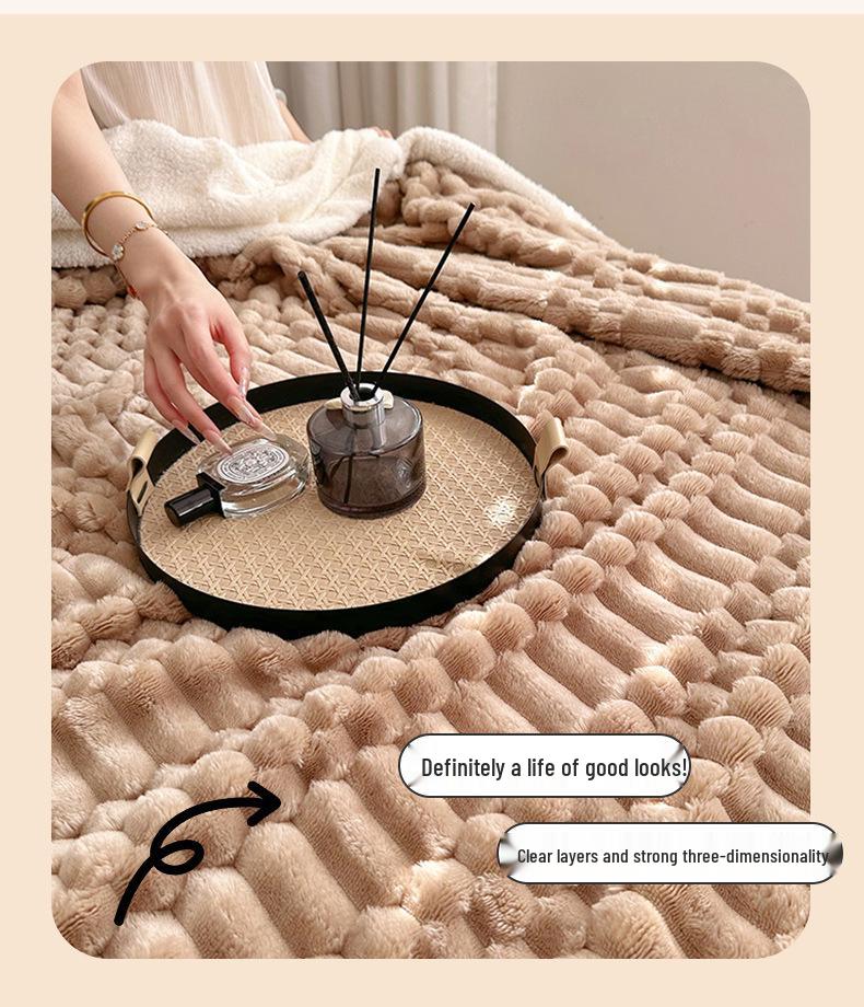 Ruyi Złoty Żółw Wełna Jagnięca Aksamit Zagęszczony Koc na Sofę i do Drzemki w Paski