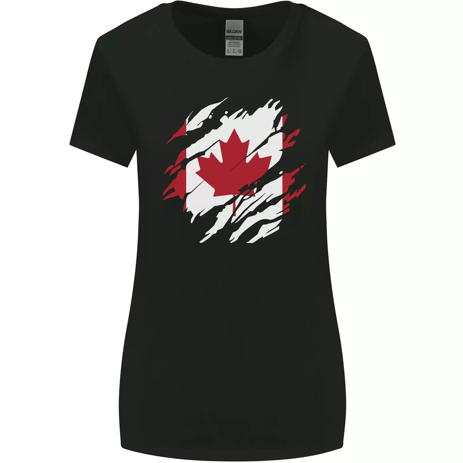 

Torn Canada Flag Canadian Day Football Womens Wider Cut T-Shirt L