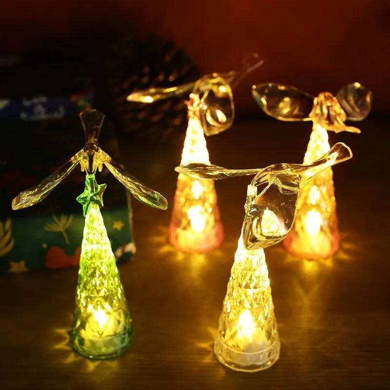 1PC Flying Bird Light LED Rotating Crystal Multicolor Xmas Tree Desktop Ornament Christmas Gift