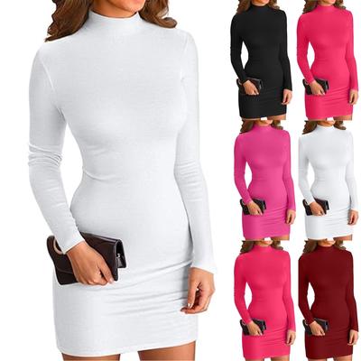 Damenmode, Wickelarm, eng anliegend, langärmelig, schmal, einfarbig, hoher Halsausschnitt