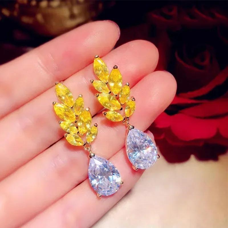 Shiny Zircon Wedding Hanging Earrings with High Grade Temperament Geometric Cubic Zirconia  Quality Women's Luxury Jewelry