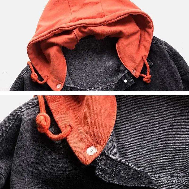 Autumn and Winter Multi Pocket Versatile Top Hooded Jacket Women Loose Button Patchwork Outwear Jean Coat