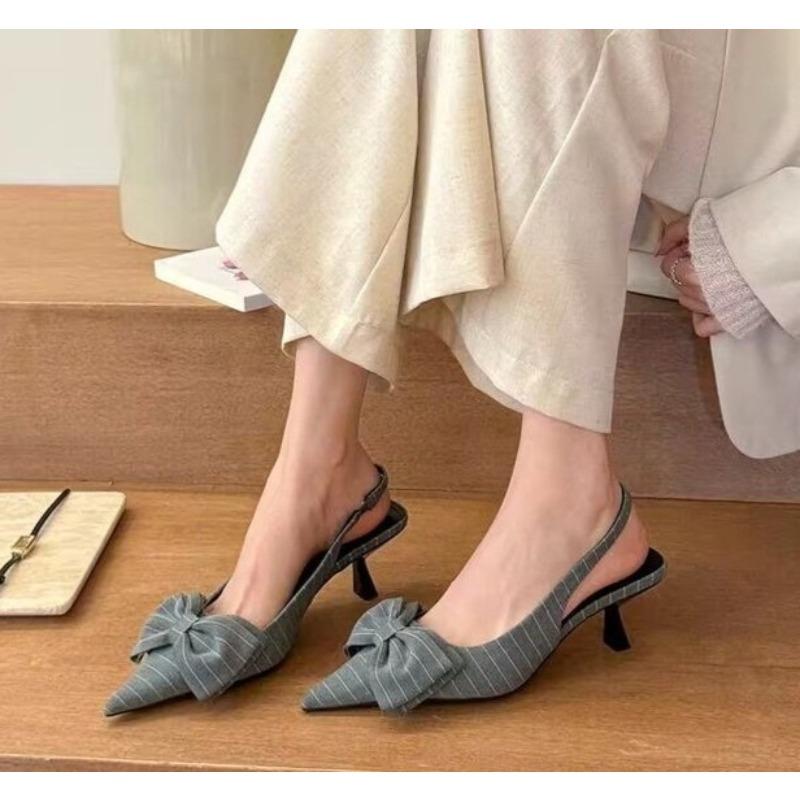 Fashion 2025 Summer High Heel Women Sandals Fashion Butterfly-knot Slip On Singbacks Mules Party Dress Shoes for Ladies Pumps