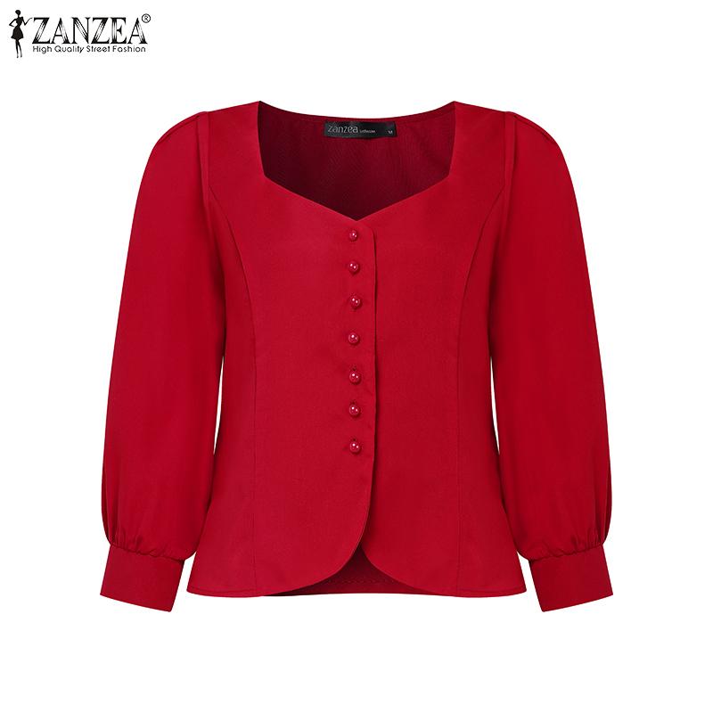 ZANZEA Damska codzienna elegancka bluzka z dekoltem w serce i rękawem 3/4