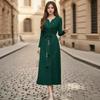 Elegant European & American Plus Size Pleated Dress: Waist-Cinching, Slimming, with Stylish Drill Details.