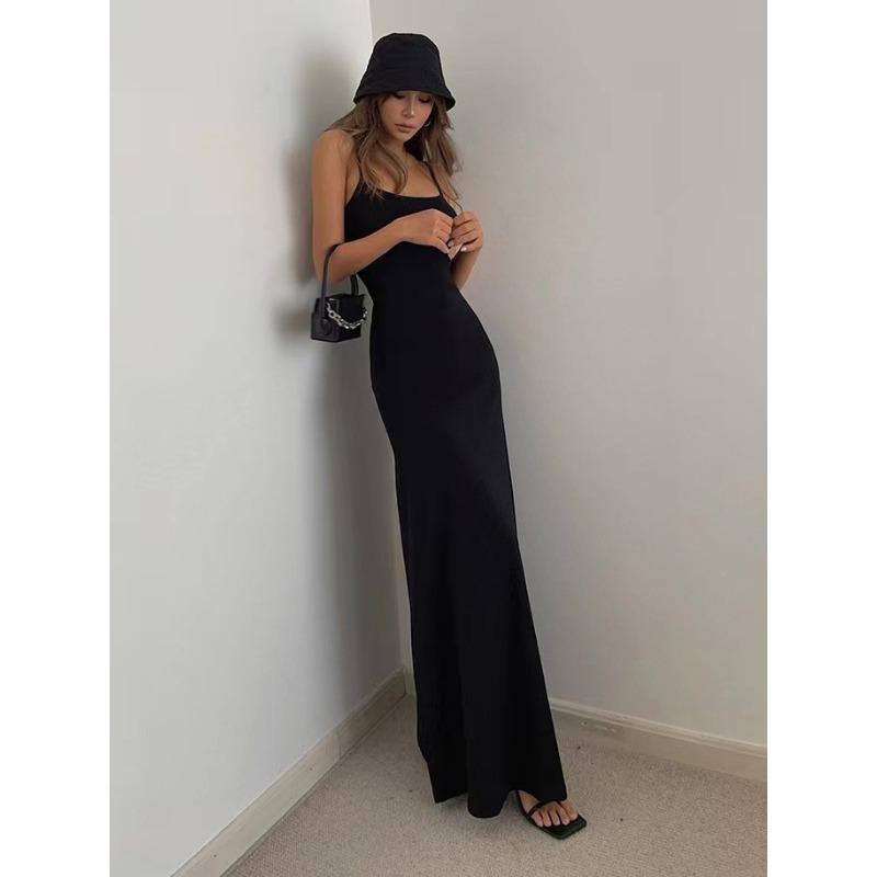 Summer Women Casual Straps Backless Dress for Women Elegant Slim Fit Solid Sexy Party Long Dress New High Waist A Line Sleeveless Ladies Dress 3397