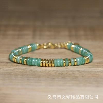 Grüner Aventurin Heishi Armband – Gold Akzent Zierlicher Schmuck, Gelassenheit Wohlstand Geschenk für Frauen