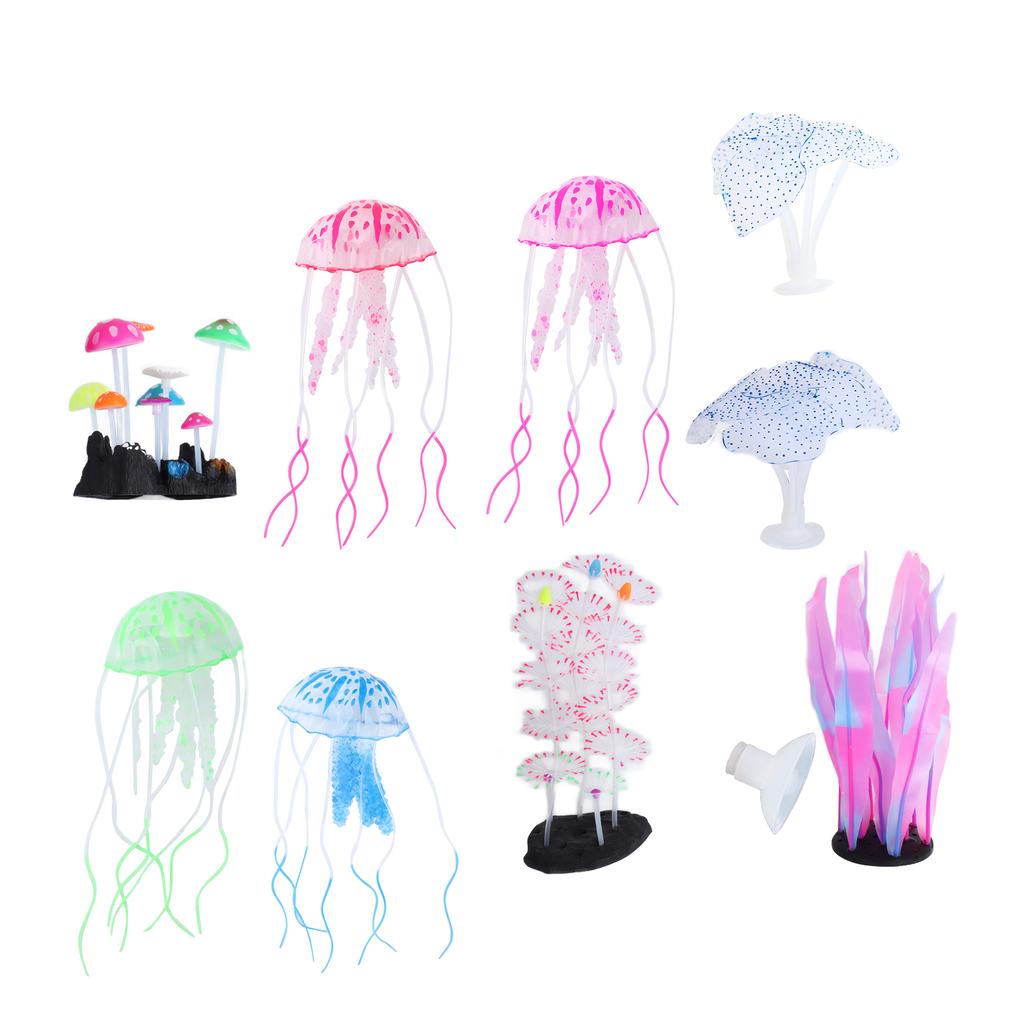 9pcs Luminous Aquarium Coral Decorations Glowing Effect Artificial Coral Plant Ornaments