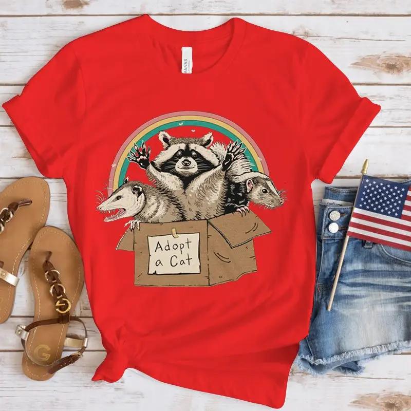 Opossum Print Casual Tee Top Short Sleeve Shirt Lady Clothes Fashion Tshirt Summer Female T Women Lovely Opossum Graphic Tshirt
