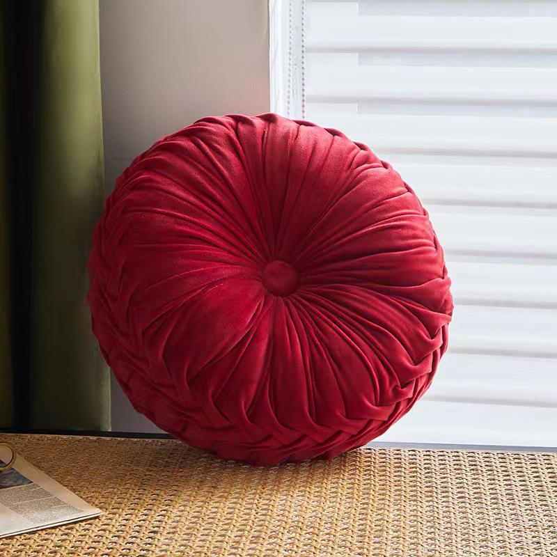 Light Luxury Solid Color Dutch Velvet Pumpkin Sofa Pillow Hand Sewn Wheel Shape Chair Waist Pillow Cushion