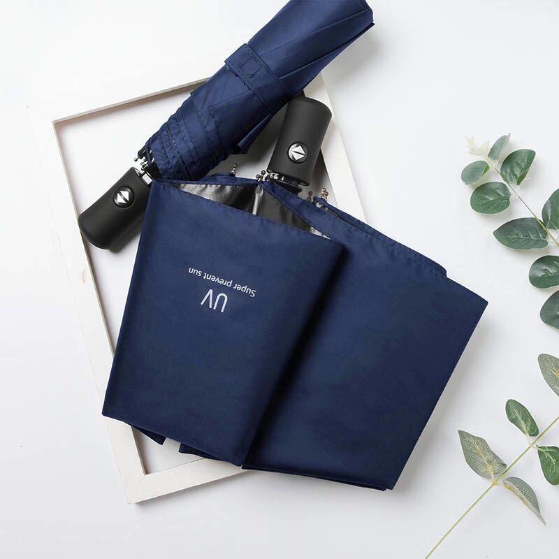 Helautomatisk paraply svart lim solskjerm sol og regn dobbel bruk sammenleggbar solparaply