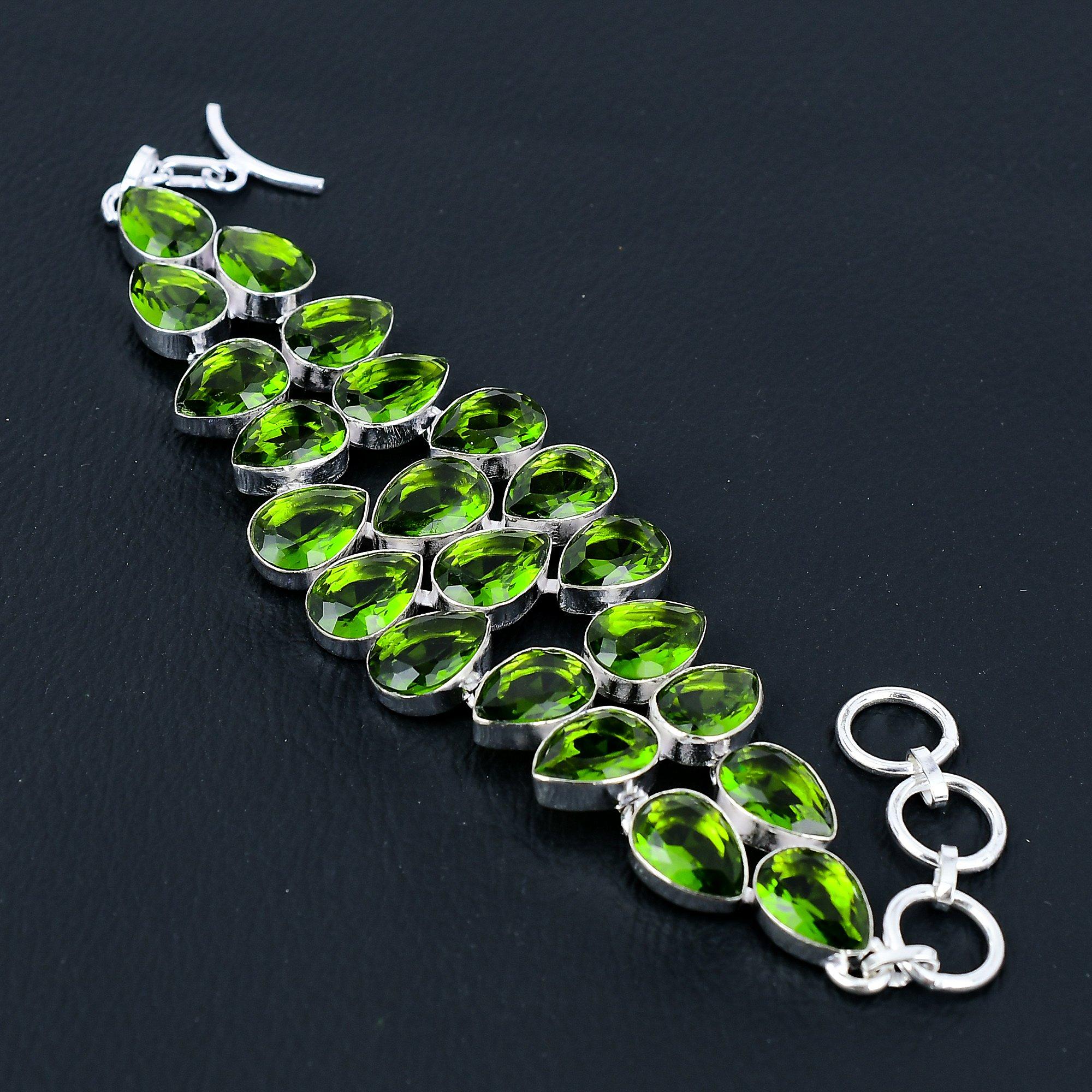 

Браслет ручной работы из стерлингового серебра 925 пробы с драгоценным камнем перидот, серебряный браслет, браслет с перидотом для женщин, браслет унисекс с перидотом для подарков 8 зелёный