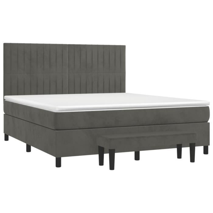 3137972 vidaXL Lit à sommier tapissier et matelas Gris foncé 160x200cm Velours