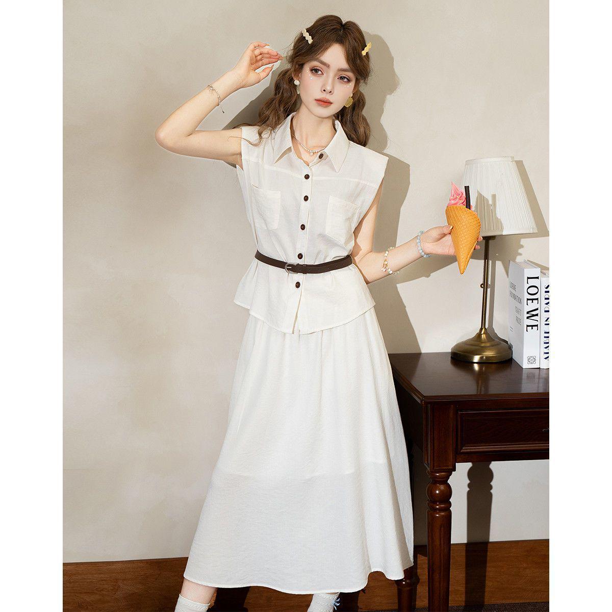

Elegant Summer 2026 Two-Piece Set: Waist-Cinching Sleeveless Top & High-Waisted Skirt L (105-120 jin)