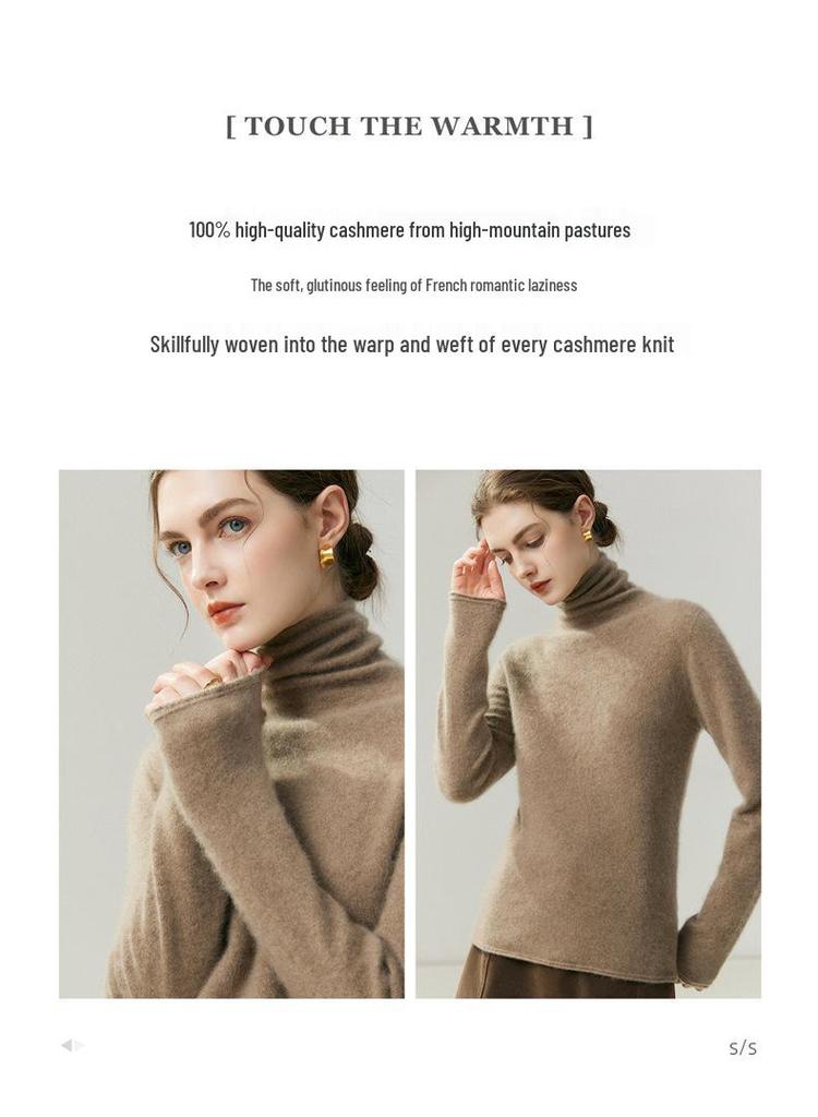 Women's 100% Pure Cashmere High Neck Sweater - Soft, Skin-Friendly, Loose Knit for Autumn/Winter