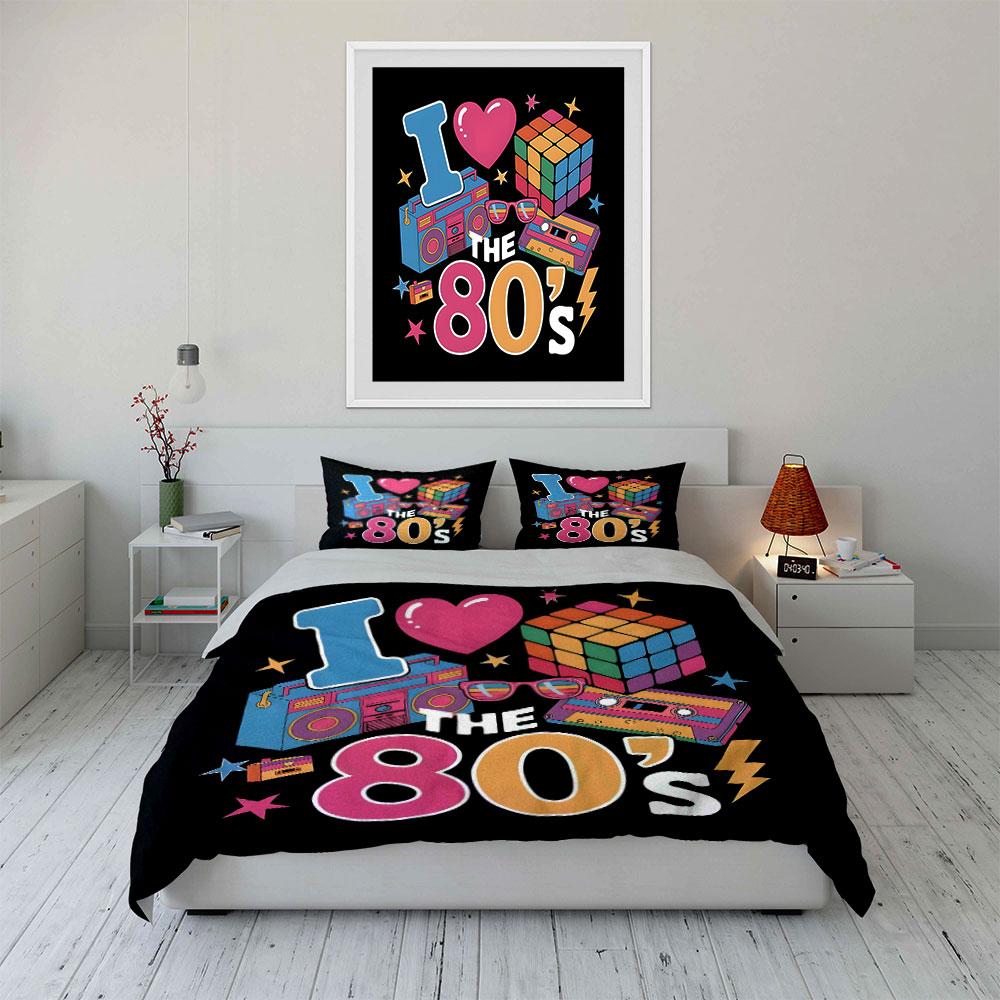I Love the 80s Retro Design Bedding Duvet Cover Set (1*Duvet Cover 2*Pillowcases, Without Duvet Insert)