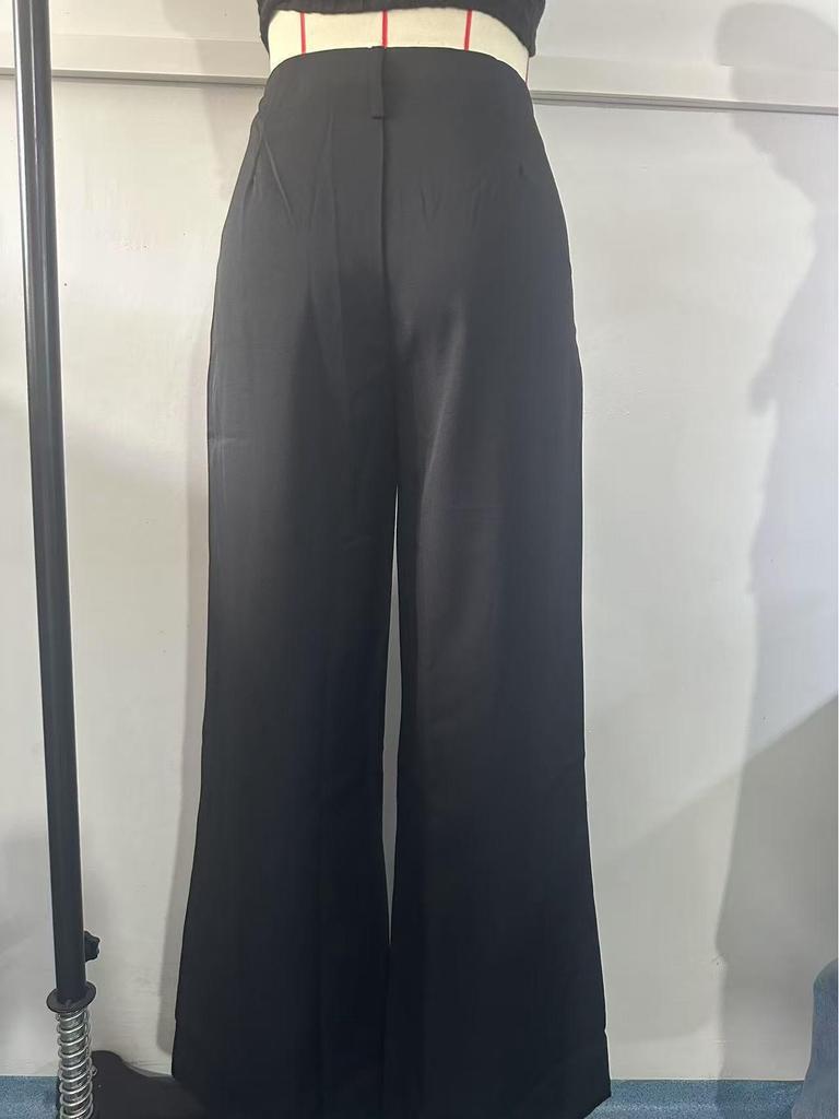 European & American Women's High-Waist Straight-Leg Business Casual Pants - Solid Color Draped Style (2026)