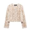Street Short 3d Flower Lace Jacket Women Chic O-neck Long Sleeve Zipper Female Coats Autumn Lady All-match Outwears